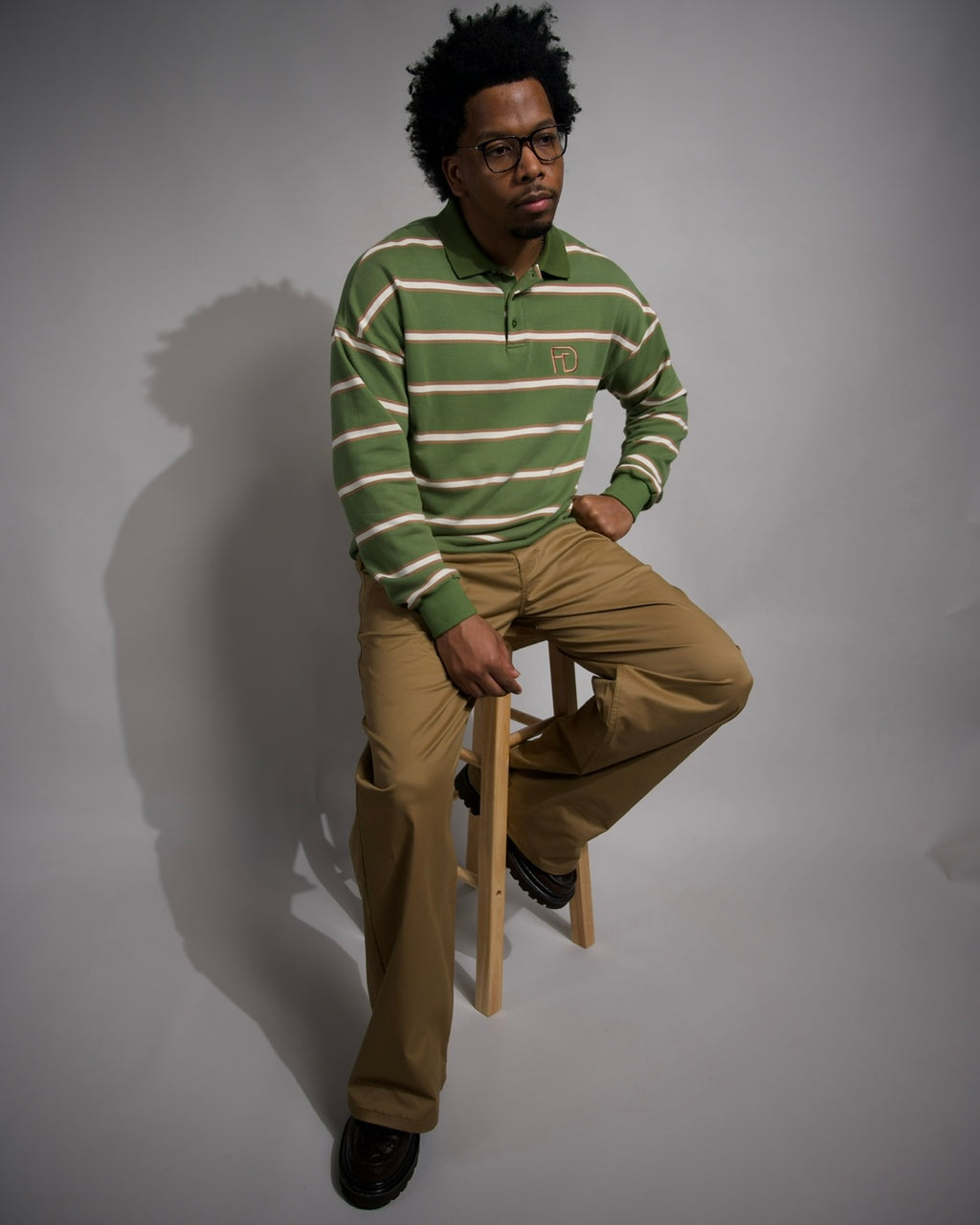 Vintage Olive Striped Polo